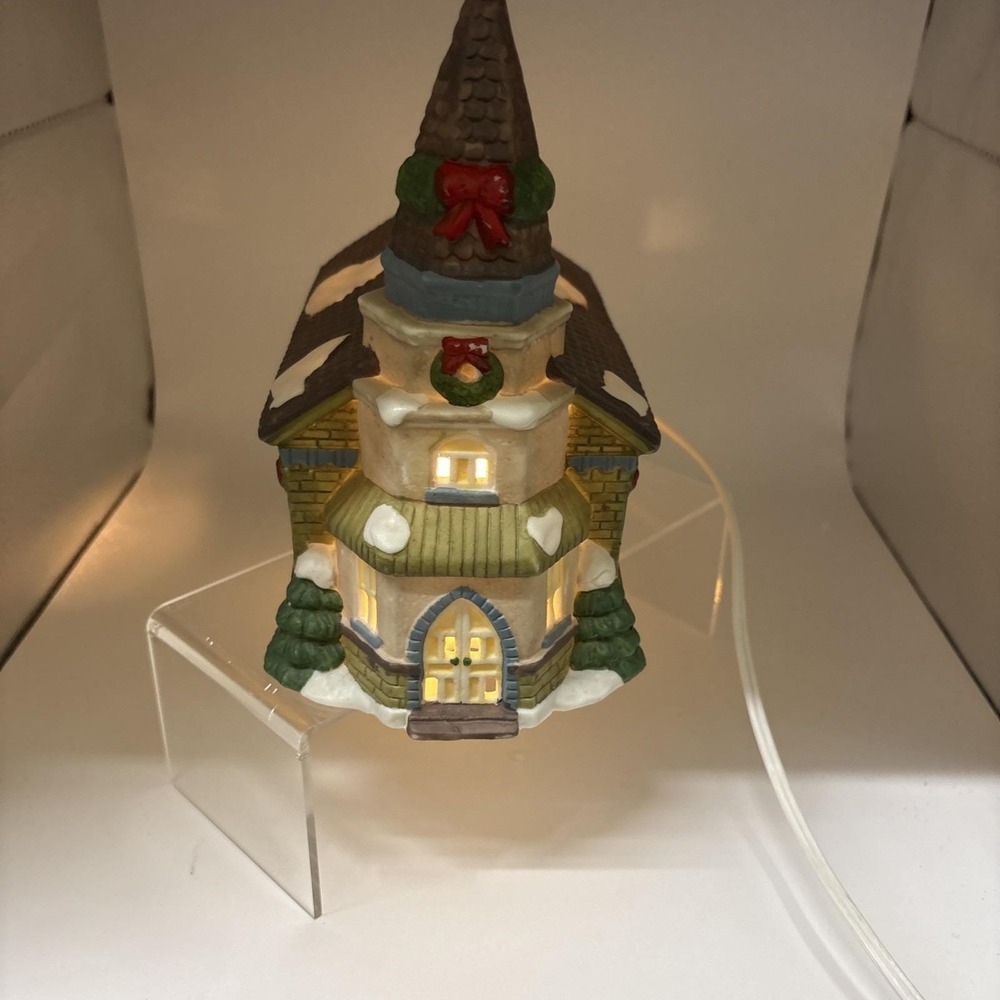 Vtg~Trim A Home Light Up Christmas Village Porcelain Church Building~IOB
